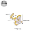 Gold stainless steel L-shaped nose stud with four-petal flower clear zircon stones - Gold Floral (NR25021301-12)