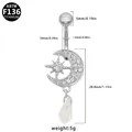 Bauchnabelpiercing aus G23 Titan mit Halbmond, Stern und Tropfenanhänger in Silber - Mond Stern Tropfen Stil (BR25032401-5)