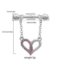 Silver chain heart nipple ring with pink zircon pendant for body piercing decoration - Pink Heart Style (NP25030501-1)