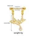Golden butterfly nipple ring with heart chain and clear zircon stones for body piercing - Golden Butterfly Style (NP25031801-1)