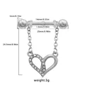 Stainless steel heart nipple ring with chain and sparkling zircons variant view - White Heart Style (NP25030501-2)