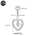 Piercing ombelico in titanio ASTM F136 con pendente a cuore e zirconi bianchi - Stile Ciondolo a Doppio Cuore (BR25032501-2)