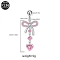 Piercing ombelico in titanio argento con fiocco rosa e ciondoli in zircone a cuore - Pendaglio Cuore con Fiocco in Satin Rosa (BR25032502-1)