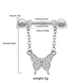 Silver steel nipple ring featuring a hanging butterfly pendant and rhinestone detail - Pave Butterfly Style (NP25030501-3)