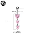Piercing all'ombelico in titanio con tre cuori verticali in zirconia cubica rosa - Pendaglio Cuori Rosa Multipli (BR25032502-2)