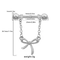 Silver barbell nipple ring featuring a bow pendant and chain design with 14mm bar - Bowknot Style (NP25030501-4)