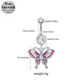 Piercing all'ombelico in acciaio 316L con ciondolo a farfalla in smalto rosa e viola - Stile Farfalla Traforata Dipinta