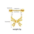 Golden butterfly nipple ring with white pearls and sparkling zircons on 14mm steel bar - Pearl Bow Style (NP25031801-4)