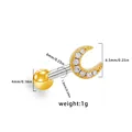 Golden moon-shaped cartilage earring with zircons and ball back screw, 6mm length - Gold Moon Style (ER25032701-1)