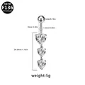 Piercing all'ombelico in titanio con tre cristalli di zirconia a forma di cuore - Pendaglio Cuori Chiari Multipli (BR25032502-3)