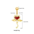 Gold devil bat belly button ring with red heart stone and crystal wings 1.6mm - Gold Red Heart (BR25042101-1)