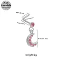 Piercing naso a L in acciaio 316L con ciondolo a mezza luna rosa e piccoli cristalli - Stile Luna - Zirconia Rosa (NR25022401-17)