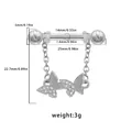 Silver stainless steel nipple ring with chain and zircon butterfly pendant 3g 1.6mm - Intertwined Double Butterfly (NP25030501-5)
