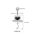 Silver devil bat heart belly ring with black stone and rhinestone wings detail - Silver Black Heart (BR25042101-2)
