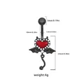 Gothic belly button ring with red heart, black bat wings, and devil tail detail - Black Red Heart (BR25042101-3)