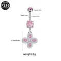 Piercing ombelico in titanio ASTM F136 con zircone rosa a cuore e ciondolo a fiore - Stile Pendaglio Fiore Rosa (BR25032502-6)
