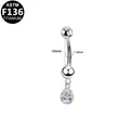 Macro detail of F136 titanium belly ring with 10mm bar and teardrop zircon charm - Dangle Teardrop (G23BRI643-SCL1610090)
