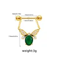 Golden nipple bar with bee pendant featuring a green stone and crystal wings - Green Zirconia Bee Style (NP25031801-10)