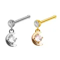 Polished titanium steel crescent moon nose studs with sparkling cubic zirconia in gold and silver - Moon Pendant / Straight Bar / Steel