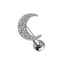 Sparkling moon zircon stud earring in polished stainless steel for helix piercings - Moon Style / Steel Moon