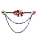 Regenboog rvs industriële barbell met olifanthanger en fijne hangende kettingdetails - Olifant Hanger (2#) / AB Wit