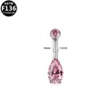 Pink teardrop zircon belly ring made of ASTM F136 titanium with 10mm curved bar - Double Zirconia Teardrop (G23BRI642-SP1610125) / Pink