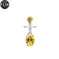 Titanium navel piercing jewelry with yellow pear-shaped zircon and 1.6mm bar - Double Zirconia Teardrop (G23BRI642-SY1610125) / Bright Yellow