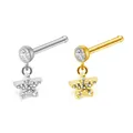 L-shaped titanium nose stud with dangling star pendant and round cubic zirconia detail - Pentagram