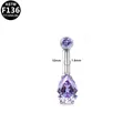 Titanium belly button ring with purple teardrop zircon and 1.6mm gauge size - Double Zirconia Teardrop (G23BRI642-SPU1610125) / Purple
