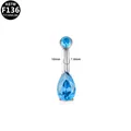 Titanium belly ring with pear-shaped blue zircon stone and 10mm needle length - Double Zirconia Teardrop (G23BRI642-SBL1610145)