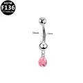 Pink pear-shaped zircon belly ring in ASTM F136 titanium with 10mm bar length - Dangle Teardrop (G23BRI643-SP1610090)