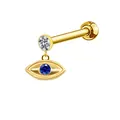Golden Evil Eye cartilage stud earring with clear zircon and deep blue crystal accents - Evil Eye Charm