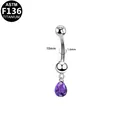 Titanium belly ring with purple teardrop zircon pendant and white round gemstone - Dangle Teardrop (G23BRI643-SPU1610090)