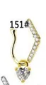 Close-up of gold-plated U-shaped nose ring with heart zircon and crystal stones - Gold Pave Heart Pendant Style (#3)
