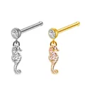 Detailed view of seahorse nose studs in silver and gold with sparkling crystals - Seahorse Dangle