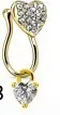 Detail of gold U-shaped nose ring with micro-paved zircon and large heart crystal - Gold Pave Heart Style (#12)