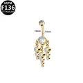 Gold titanium heart belly ring with sparkling zircon teardrop dangle in 1.6x10mm size - Triple Tassel (G23BRI644-S1610250 Yellow)