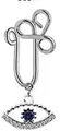 Detailed view of silver evil eye nose clip with blue gemstone and zircon eyelashes - Silver Evil Eye Style (#15)