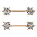 Macro detail of rose gold flower nipple rings with sparkling cubic zirconia stones - Rose Gold