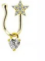 Detailed macro view of U-shaped gold nose clip with star zircon and heart-shaped pendant - Gold Star Heart Pendant Style (#4)