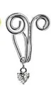 Detailed view of silver spiral nose clip featuring a sparkling heart-shaped zircon pendant - Silver Spiral Heart Style (#10)