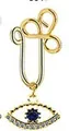 Detail of gold U-shaped nose clip with evil eye pendant and blue zircon inlay - Gold Evil Eye Style (#14)