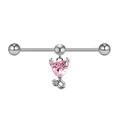 Detailed macro of pink heart devil gemstone on a silver stainless steel piercing bar - Pink