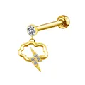 Detail shot of golden cloud stud earring with lightning bolt and sparkling crystals - Cloud and Lightning Shape
