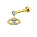 Detailed view of evil eye stud earring with gold finish and sparkling zircon stones - Exotic Evil Eye