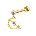 Gold-plated piercing jewelry with cupid arrow, heart zircon, and sparkling stone detail - Cupid Arrow with Heart