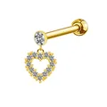 Detailed macro of gold heart labret stud with crystal inlay and flat back design - Hollow Multi-Diamond Heart
