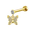Detailed view of golden butterfly stud earring with sparkling white cubic zirconia stones - Exquisite Butterfly Claw Setting