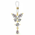 Détail d'un pendentif papillon doré avec zircons et boucle en silicone ajustable - Forme de Goutte Papillon Or