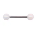 Detalle de joyería para piercing tipo barbell con barra de acero pulido y perlas blancas - Barra de Acero Inoxidable Pulido Perla de Imitación